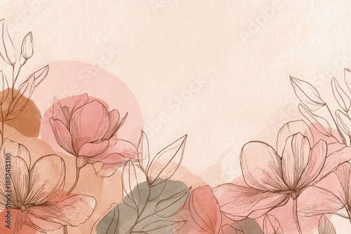 A delicate floral design featuring hand-drawn style blooms, soft watercolor accents, and gentle earthy tones