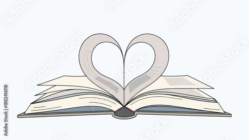 Open book with heart pages creating a romantic literary moment.