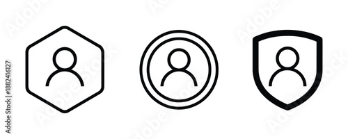 Three black and white icons representing user profiles and security