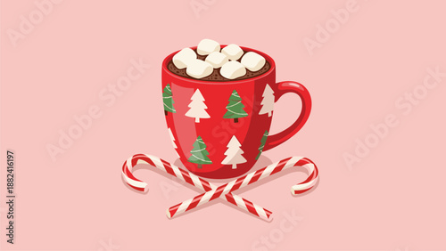 Festive Hot Chocolate with Candy Canes Illustration