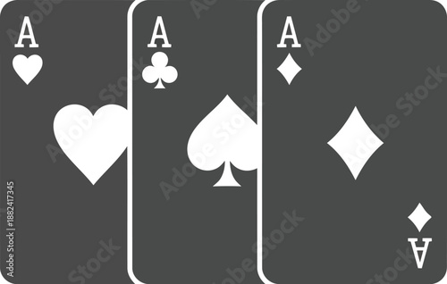 Three ace playing cards icon. poker, casino gambling game symbols. vector illustration