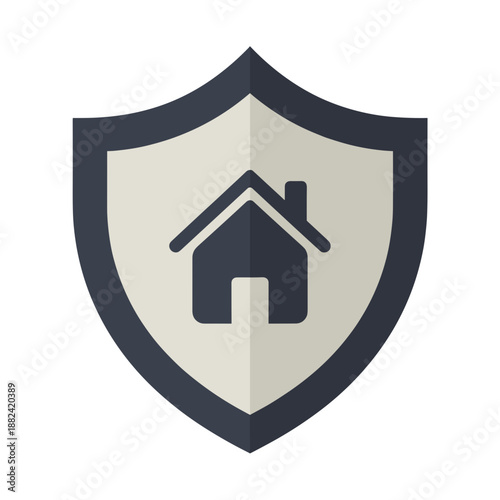 A sturdy shield prominently displaying a house icon within its center, symbolizing home security, property insurance, and protection for residential assets.