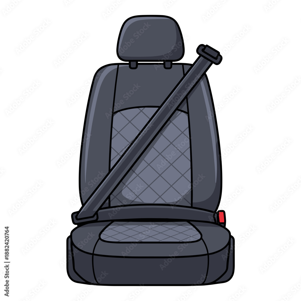 Fototapeta premium A single modern car seat, meticulously illustrated with an active seatbelt fastened across, emphasizing passenger safety regulations.