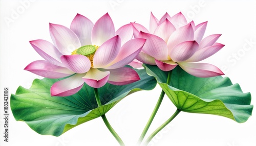 Hand-Painted Pink Lotus Floral Illustration Isolated on White