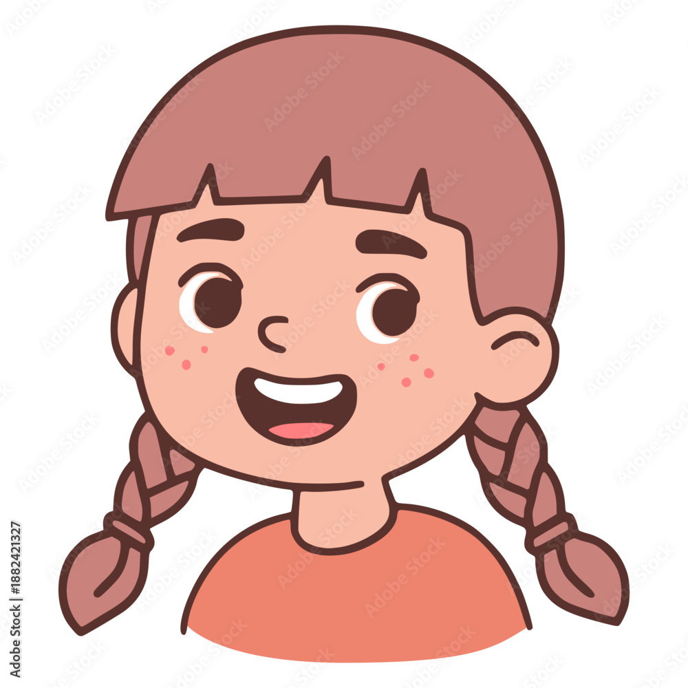 Obraz premium cute little girl profile face avatar flat color vector illustration template design