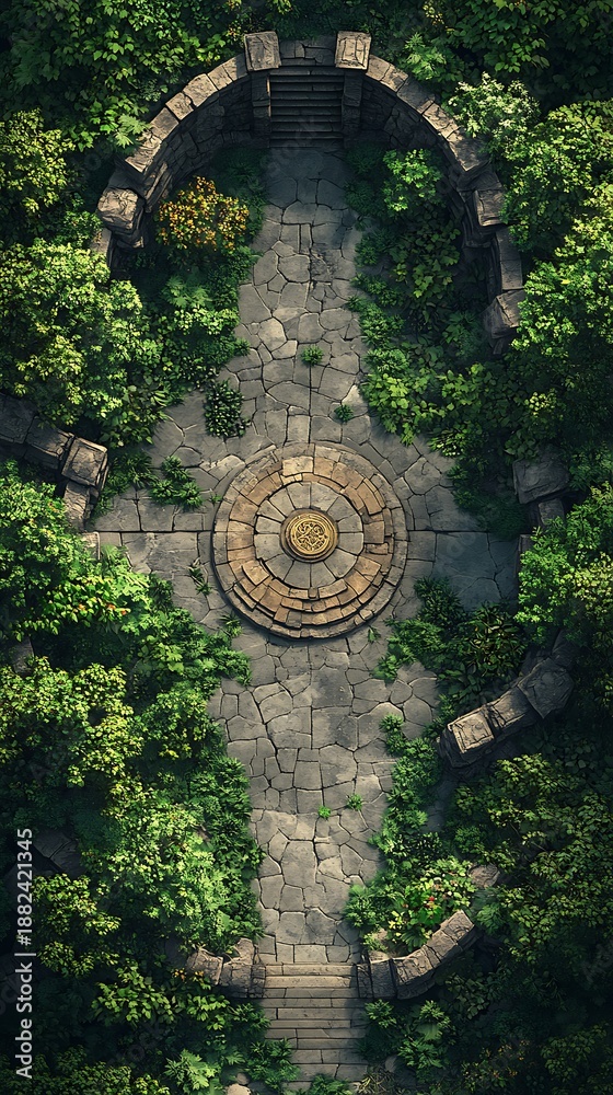 Fototapeta premium Ancient stone ruins surrounded by verdant foliage, a forgotten sanctuary