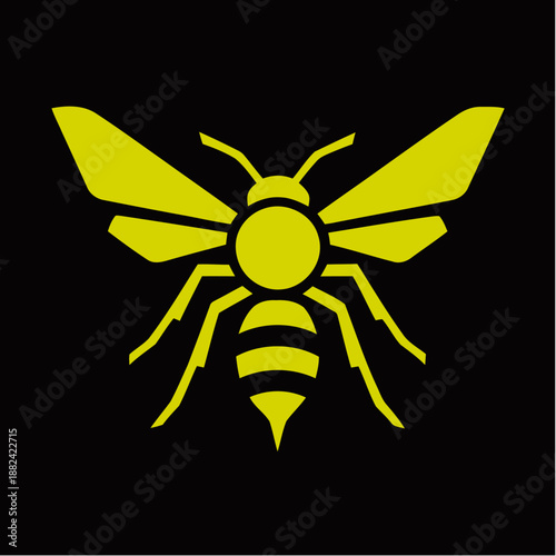 A stylized yellow wasp silhouette is displayed against a solid black background.