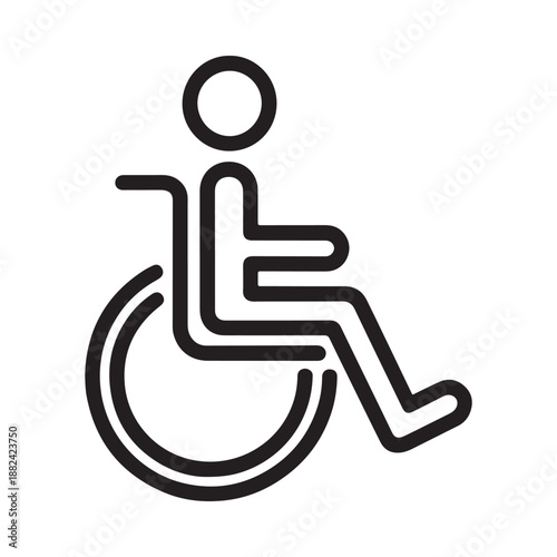 a simple line art depiction of a wheelchair icon representing accessibility and disability awareness for various uses