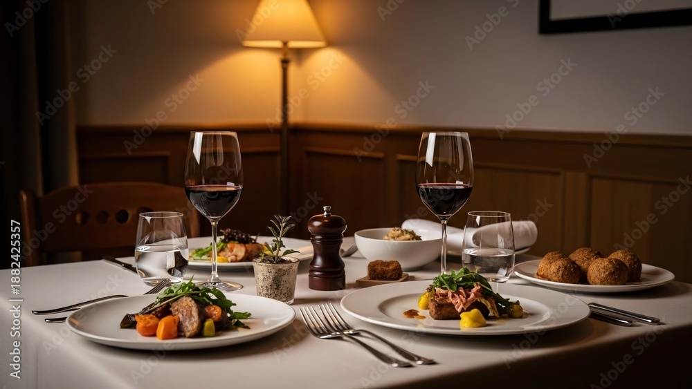 Fototapeta premium Fine Dining Table Setting with Wine.