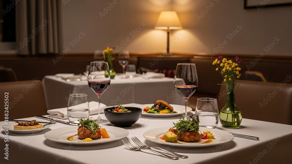 Fototapeta premium Elegant Dining Table Setting in Restaurant.