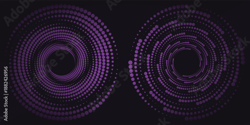 3D purple techno background. Big data visualization on dark space with dotted lines shape decoration. Modern graphic design element dots circle style concept for banner, flyer, card, cover or brochure