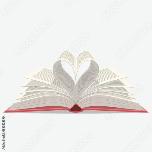Open book with heart-shaped pages forming a heart, symbolizing love of reading and learning.