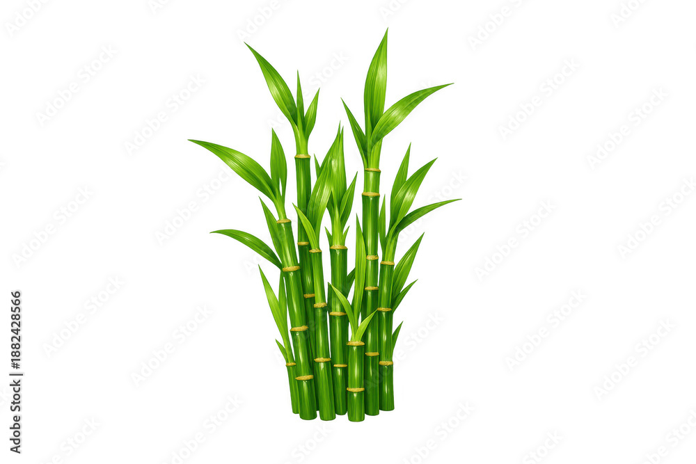 Obraz premium Green bamboo shoots with leaves, symbolizing nature, growth, and relaxation, isolated on transparent background