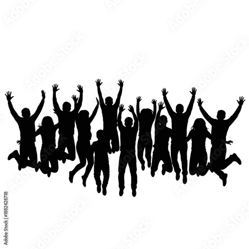 Group of people jumping in the air with joy and excitement.