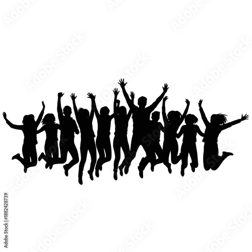 Group of people jumping in the air with joy and excitement.