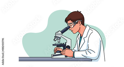 Laboratory Worker Using Microscope Lab Science Project Scientific Research and Medical Lab Vector Illustration