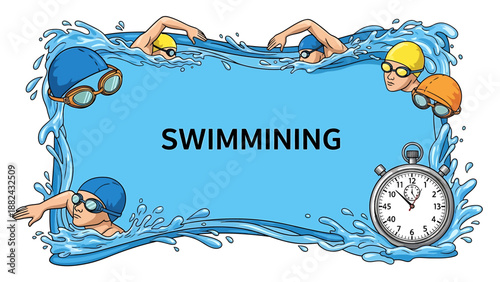 Swimmers in action, practicing strokes and racing against time in a competitive swimming event, viewed from above