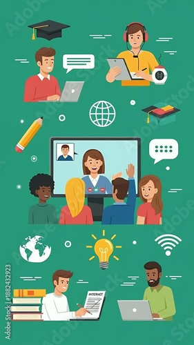 Pixel Art Education Online Class Learning Students Virtual School Flat Design