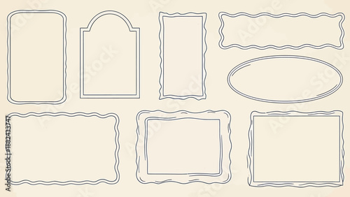 Collection of assorted blank frames and borders on a light background viewed from directly above