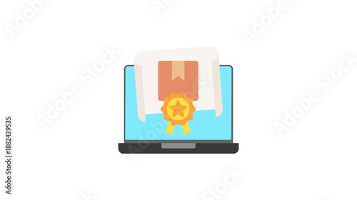 Wallpaper Mural Digital Badge Flat Animation 2D Cartoon 4K Video with laptop, sertificate and badge. Relate To Product Offering, Marketing, Commerce And Shopping. Editable On Transparent Background Alpha Channel. Torontodigital.ca