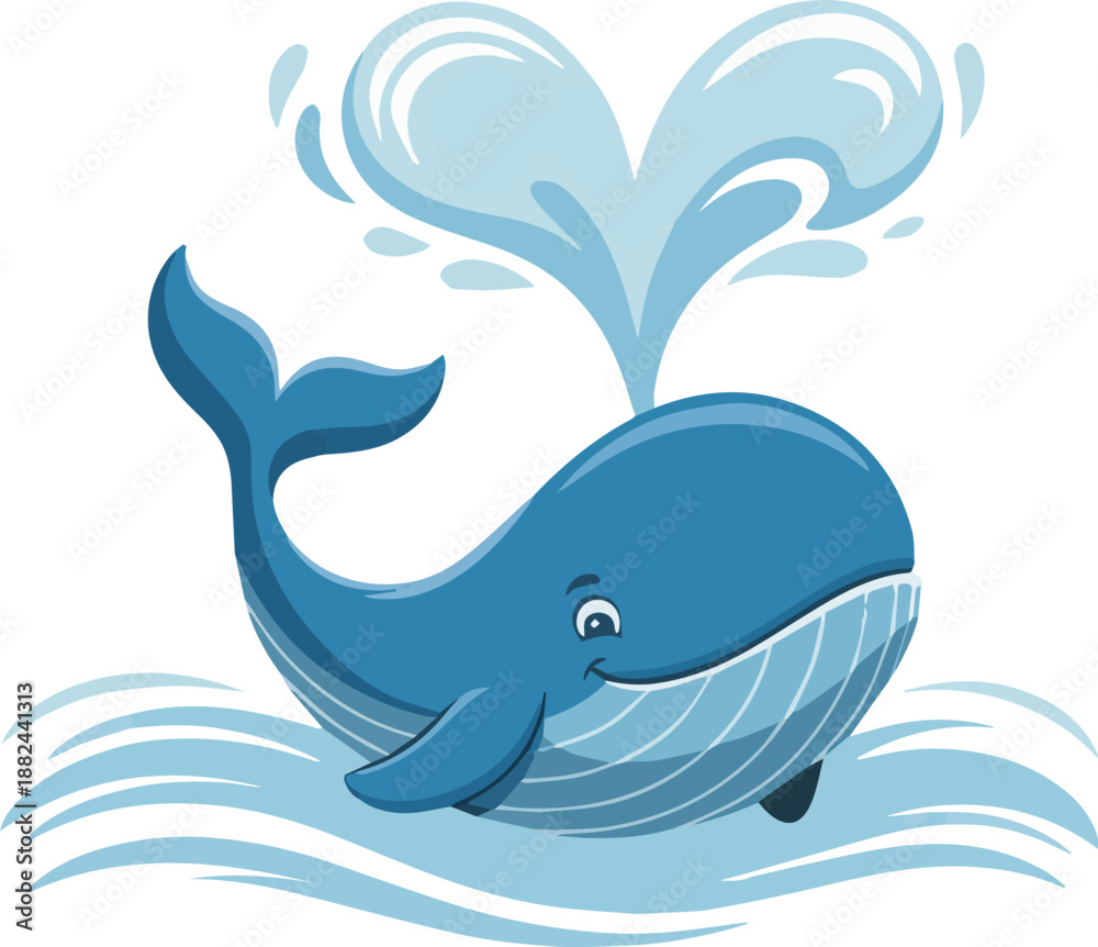 Obraz premium Cartoon whale swimming on water flat vector icon illustration for sticker, logo, book, t-shirt design and more decorations