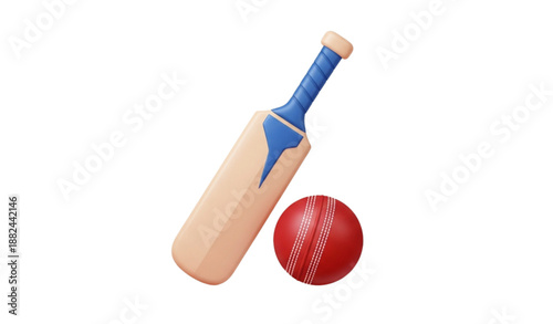 Cricket bat and ball realistic 3D icon vector illustration