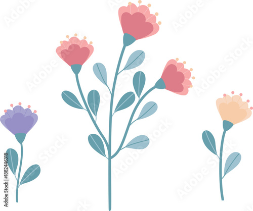 vector illustration of a pink, yellow, purple flower