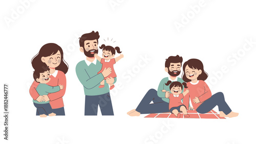 Family bonding moments captured in a serene illustration, showcasing love and togetherness in a relaxed setting.