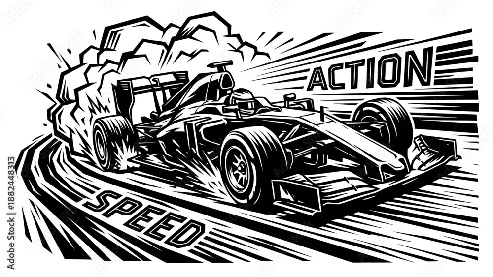 Obraz premium Formula Racing Car Speed Action Illustration with Motion Lines Vector