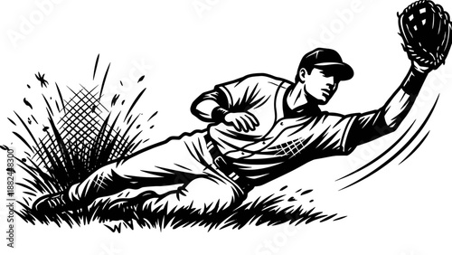 Baseball Player Diving Catch Dynamic Action Illustration Vector