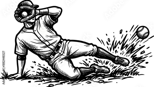 Baseball Player Sliding into Base Dynamic Action Illustration Vector