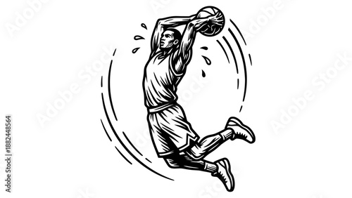 Dynamic Basketball Player Jumping Shot with Motion Swirls Illustration