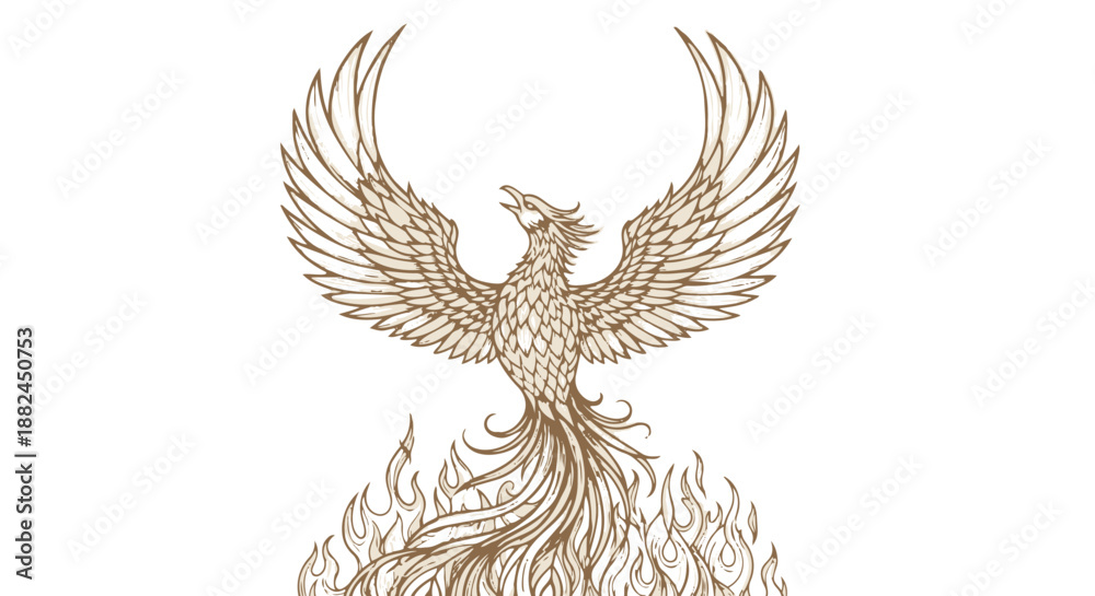 Fototapeta premium Golden phoenix bird rising from flames