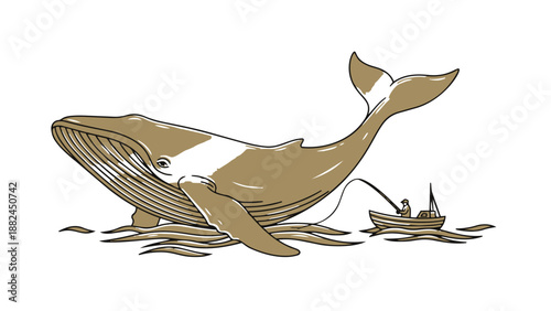 Whale swimming in ocean with small boat nearby in sea