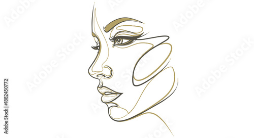 A minimalist line drawing of a womans face in profile view with simple green lines