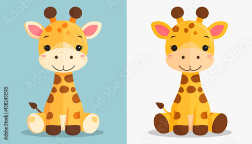 Cute Cartoon Giraffe Sitting: Adorable Animal Vector