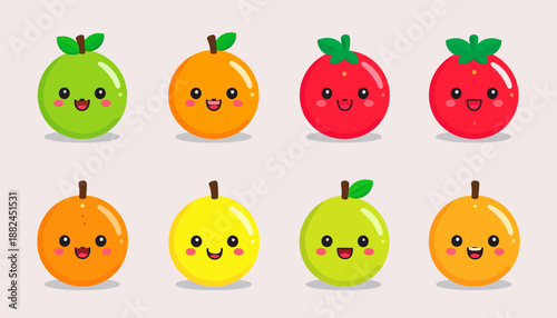 Cute Cartoon Fruits with Happy Faces