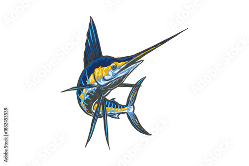 Canvas-taulu illustration of a marlin fish jumping