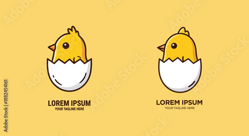 Cute Chick Hatching from Egg Icon Set - Baby Bird Illustration