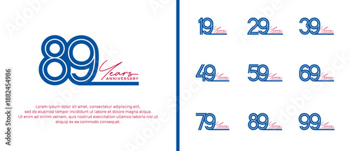 anniversary vector logo set, blue color and red handwriting can be use for celebration