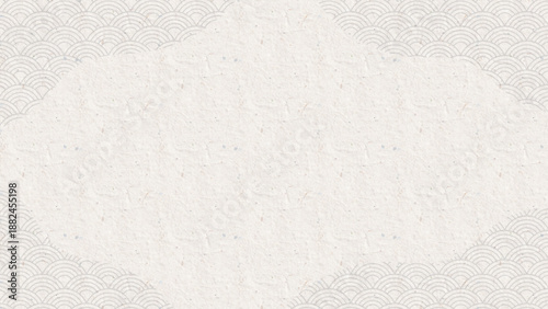 四隅に青海波模様の抽象シェイプを配置した和紙風ベクター背景。LP・Web広告・バナー・チラシに使える和の背景。Japanese washi texture background with abstract seigaiha pattern shapes in the corners