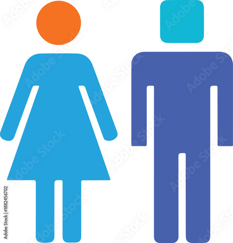 Public Restroom Signage with Male and Female Figure Icons in Blue Tones