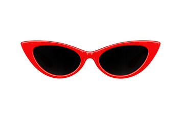 Red cat eye sunglasses displaying retro eyewear fashion. Isolated modern accessory on a transparent background