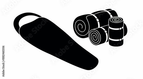 Sleeping bag and rolled up sleeping mats for camping and outdoor adventures.