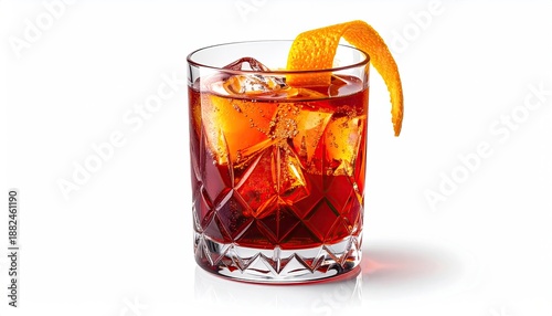 Ruby red cocktail with orange peel garnish