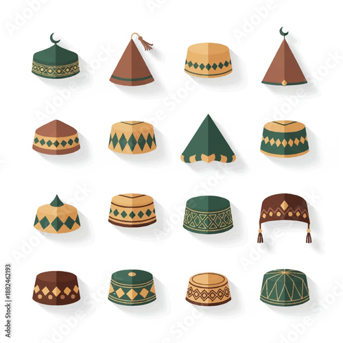 Collection of Traditional Fez Hats and Caps.