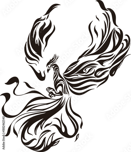 かっこいい鳳凰のトライバル風アートのワンポイントマーク