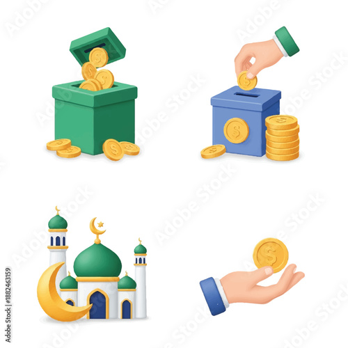 Islamic Charity Donation Coins Box Hands Mosque.