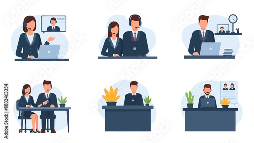 Business Professionals Working at Desks in Office.
