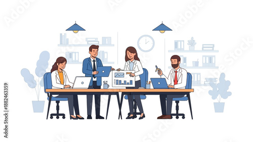 Business Professionals Working Together at Office Table.